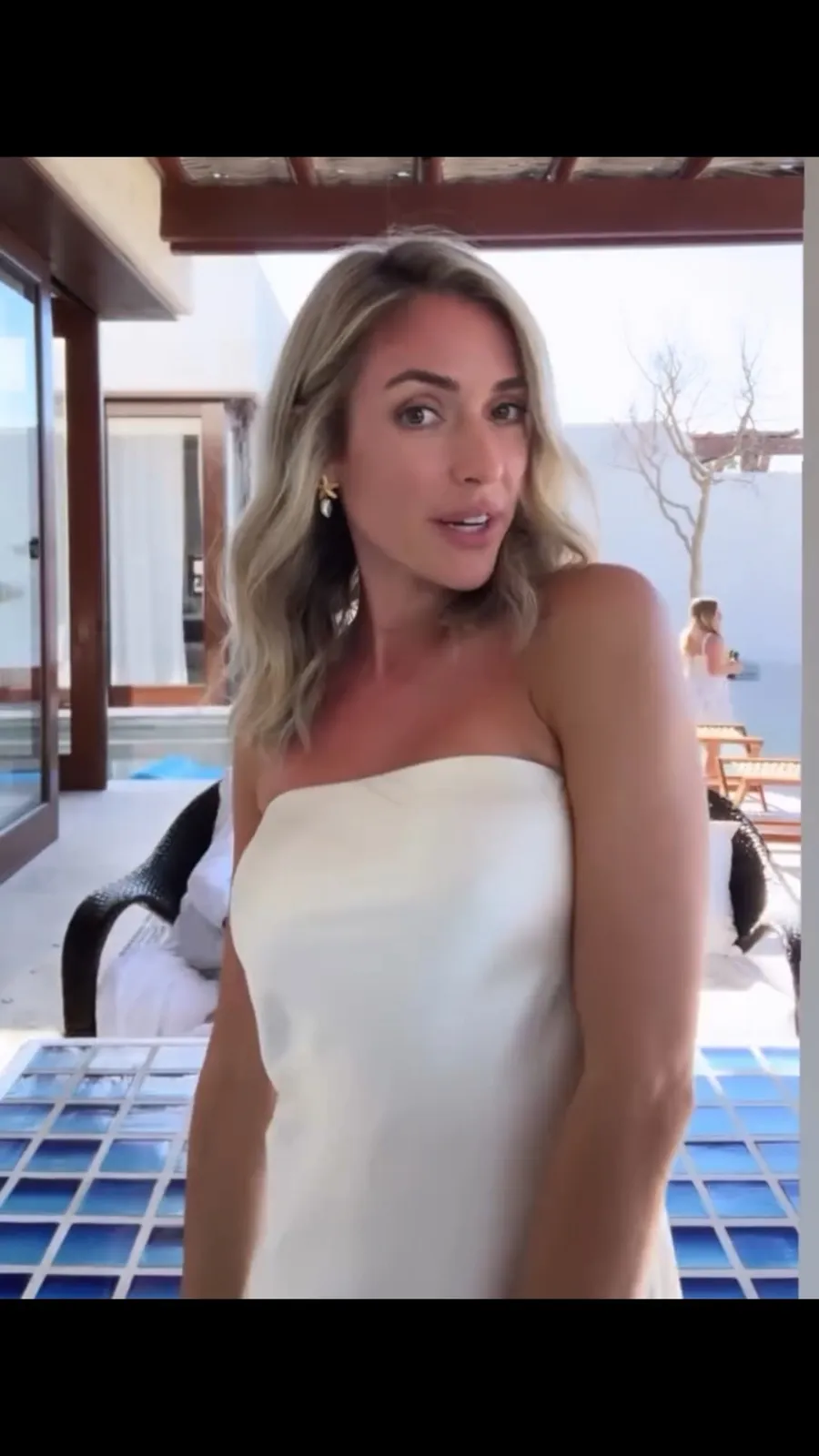Kristin Cavallari's Porcelain White Strapless Stretch Satin Dress