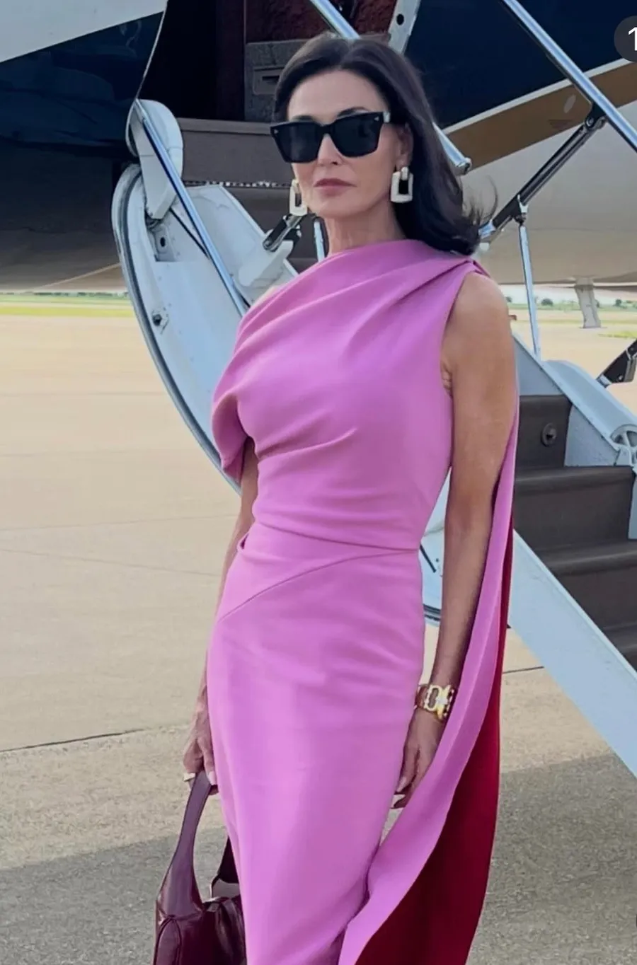 Demi Moore's Pink Draped Midi Dress