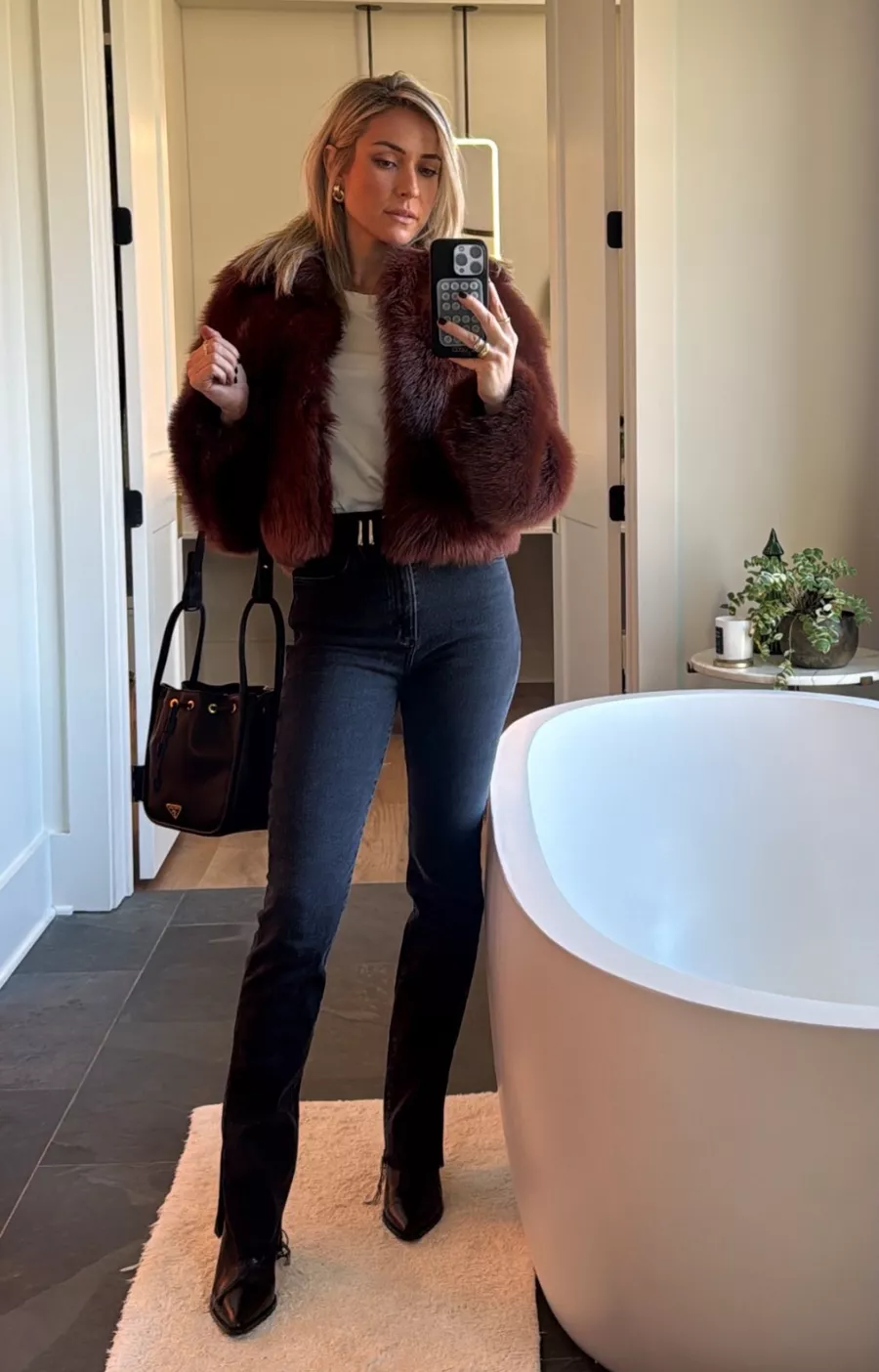 Shop Kristin Cavallari's Black Leather Bag And Outfit
