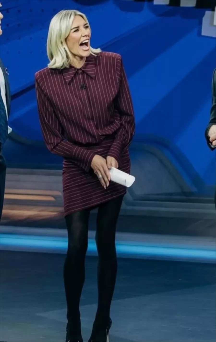 Carissa Thompson's Burgundy Striped Dress