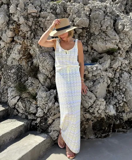 Candace Cameron Bure's Striped Tank And Maxi Skirt Beach Cover-Up