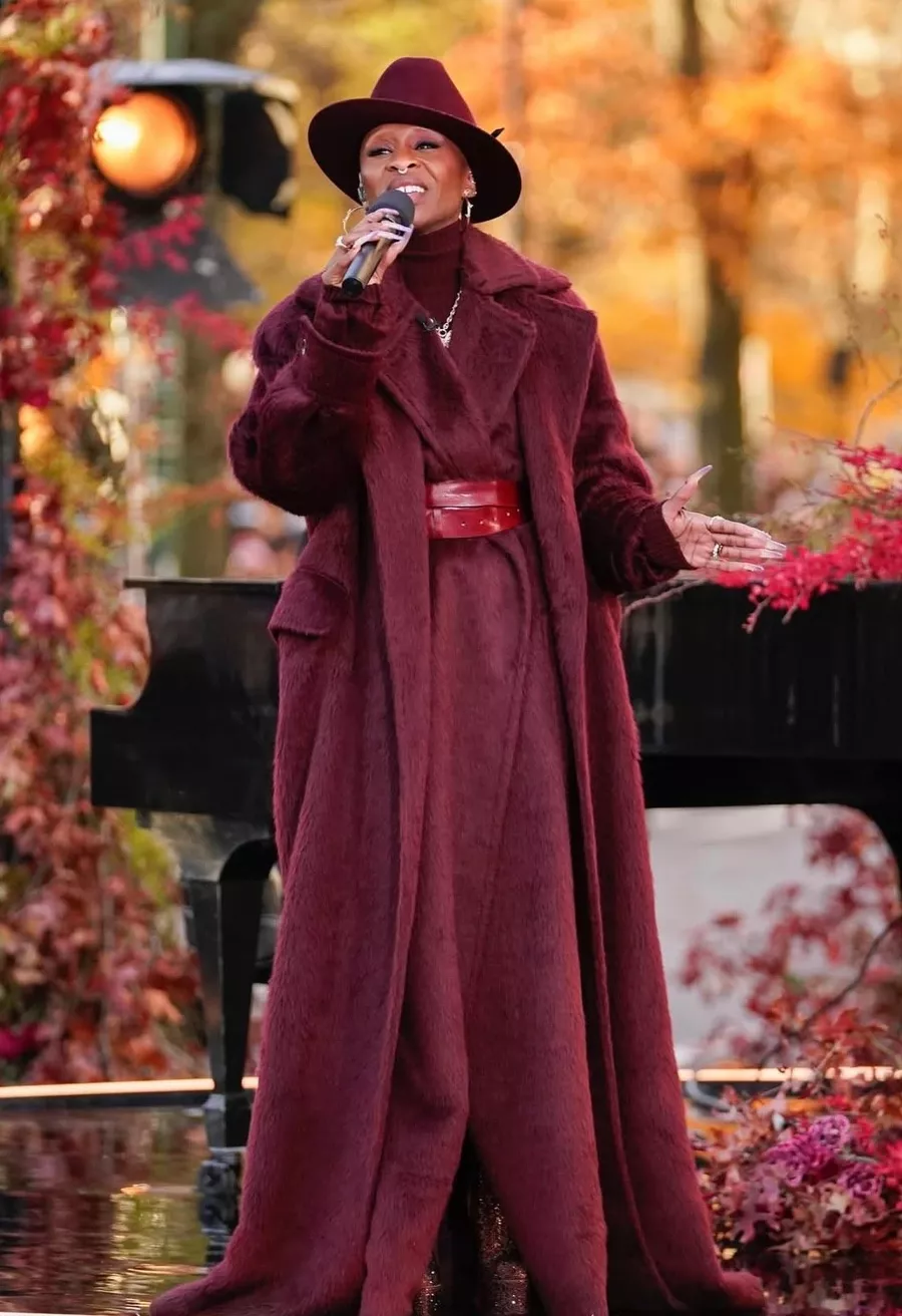 Cynthia Erivo Thanksgiving Day Burgundy Outfit