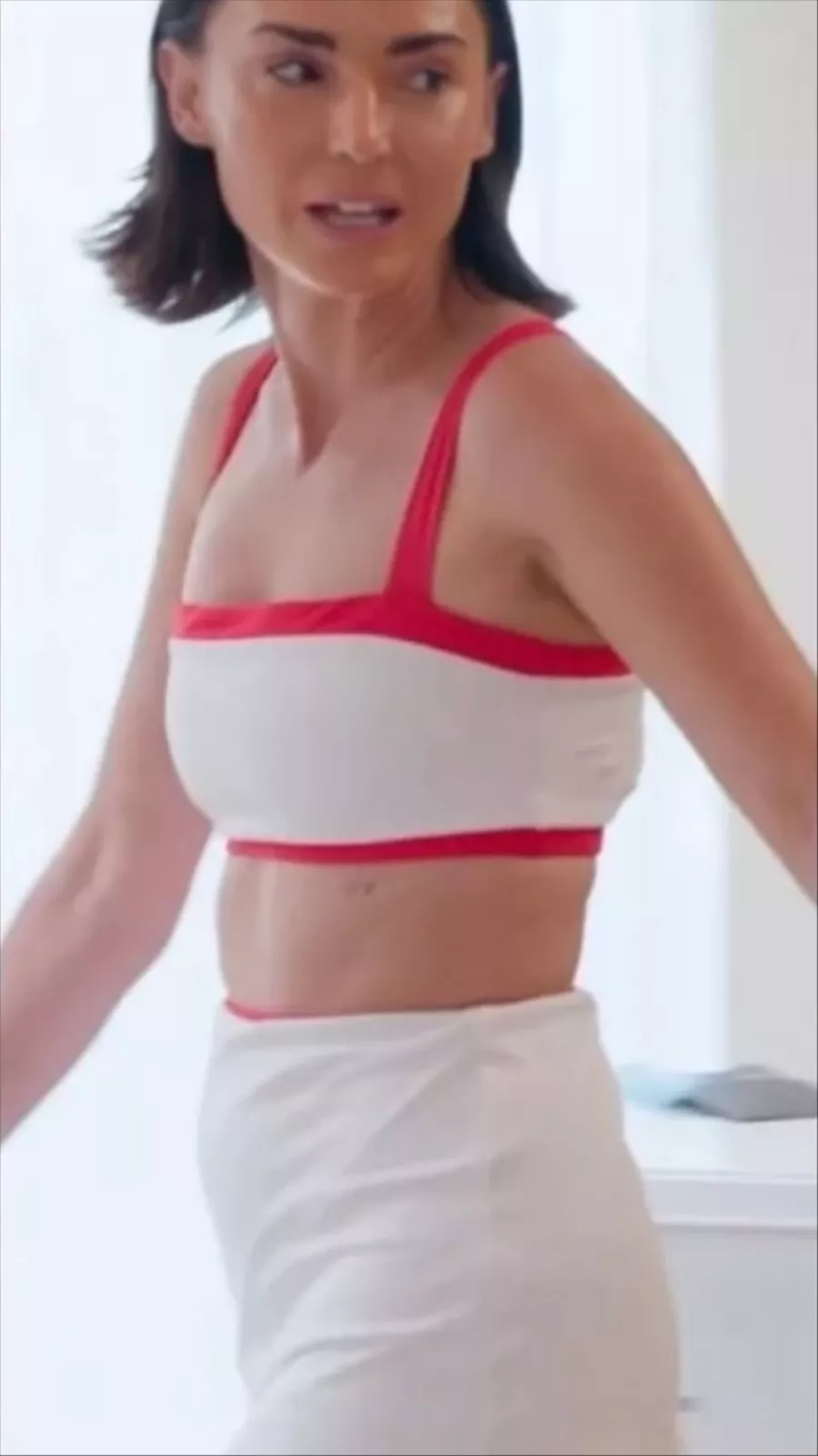 Bronwyn Newport's Jersey White/Red Crop Top And Skirt
