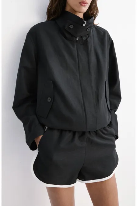 Elevated Funnel-Neck Bomber Jacket