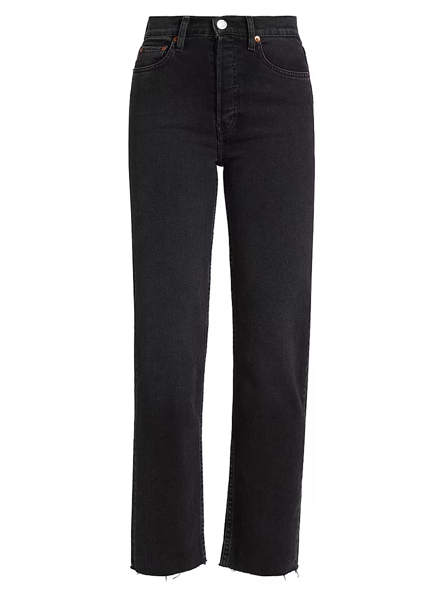 Shop Womens 70s Stove Pipe High-Rise Stretch Crop Jeans - Washed Noir | Saks Fifth Avenue