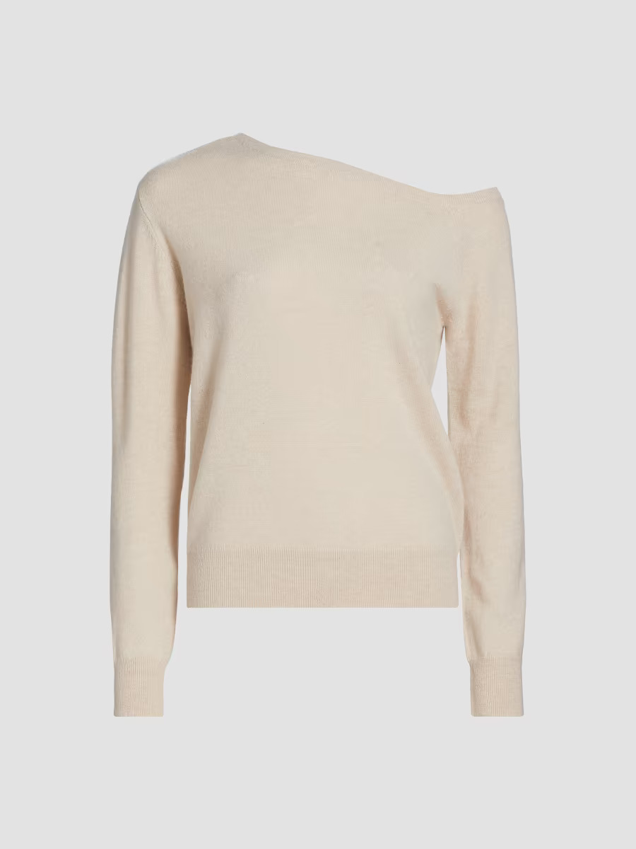 Shop Womens One-Shoulder Cashmere Sweater - Creamy Heather | Saks Fifth Avenue