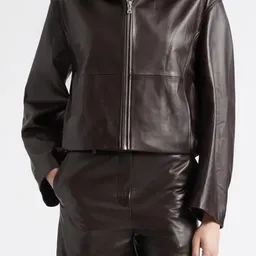 Shop NOUR HAMMOUR Etienne Everyday Leather Jacket in Dark Brown | Nordstrom