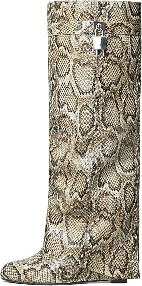 Shop Arqa Fold Over Knee High Boots for Women Covered Wedge Heel Shark Boots Pull-on Wide Calf Boots F... | Amazon (US)