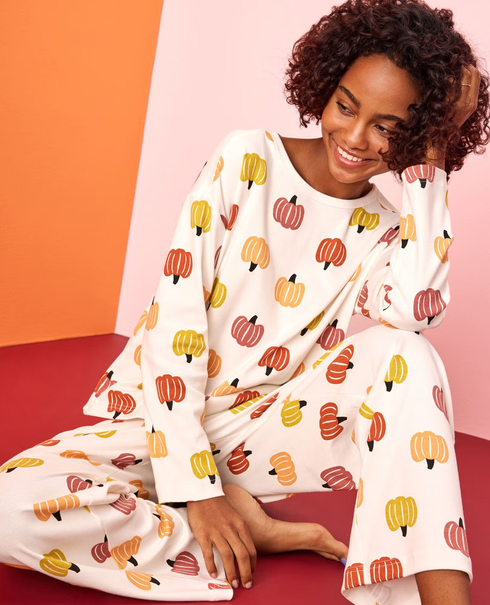 Shop Womens Pumpkins On Orange Halloween Wide Leg Pajama Set in 100% Organic Combed Cotton - by Hanna Andersson | Hanna Andersson