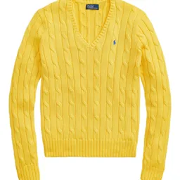 Shop Polo Ralph Lauren V-neck cable-knit sweater - Yellow | Farfetch Global