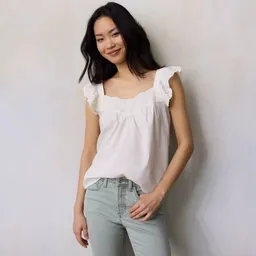 Shop Womens LC Lauren Conrad Embroidered Ruffle Sleeve Tank Top, Daisy Dew | Kohls