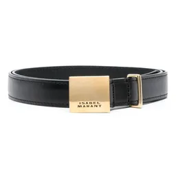 Shop ISABEL MARANT Lowell engraved-buckle leather belt - Black | Farfetch Global