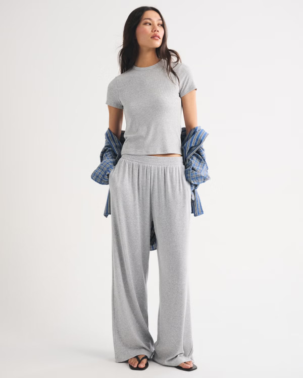 Shop Lounge Ribbed Wide Leg Sweatpant | Abercrombie & Fitch (US)