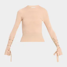 Shop Jean Knit Top with Lace-Up Cuffs | Neiman Marcus