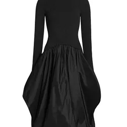 Shop Womens Kenlie Mixed-Media Bubble Skirt Midi-Dress - Black | Saks Fifth Avenue