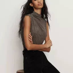 Shop Veronica Beard Mylie Mock-Neck Tank Top Dark Acorn Multi | Veronica Beard