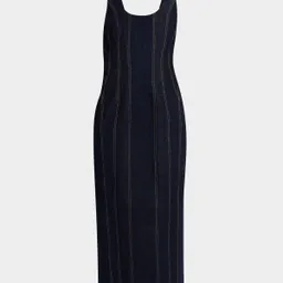 Shop Hallie Sleeveless Topstitched Denim Midi Dress | Neiman Marcus