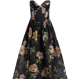 Shop Women's Luna Floral Linen-Silk Midi-Dress - Black Rose | Saks Fifth Avenue