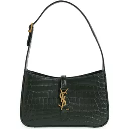 Shop Saint Laurent Le 5 A 7 Croc Embossed Leather Hobo in 3045 Vert Fonce | Nordstrom