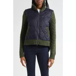 Shop Veronica Beard Patra Quilted Mixed Media Wool Blend Jacket in Navy Army Melange | Nordstrom