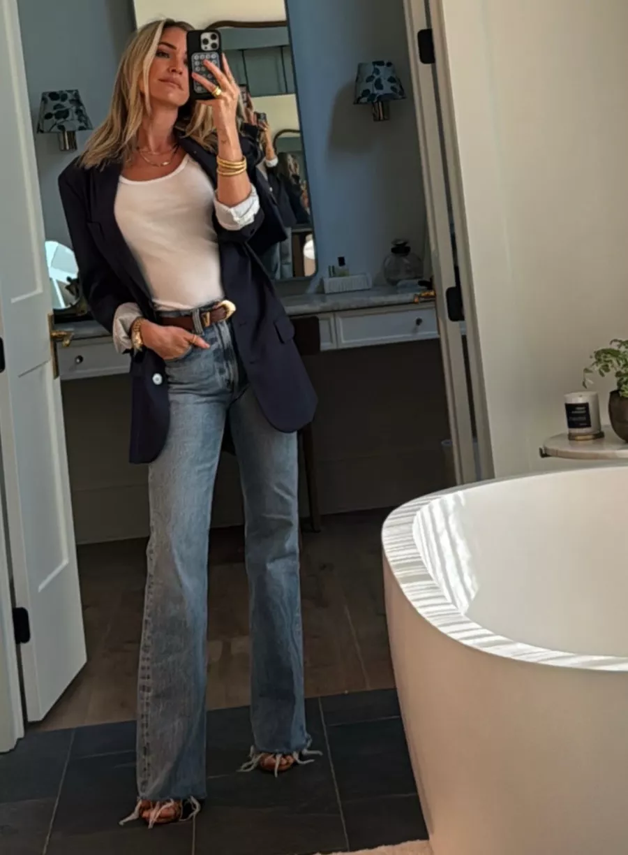 Shop Kristin Cavallari's Suede Belt And Raw Hem Jeans